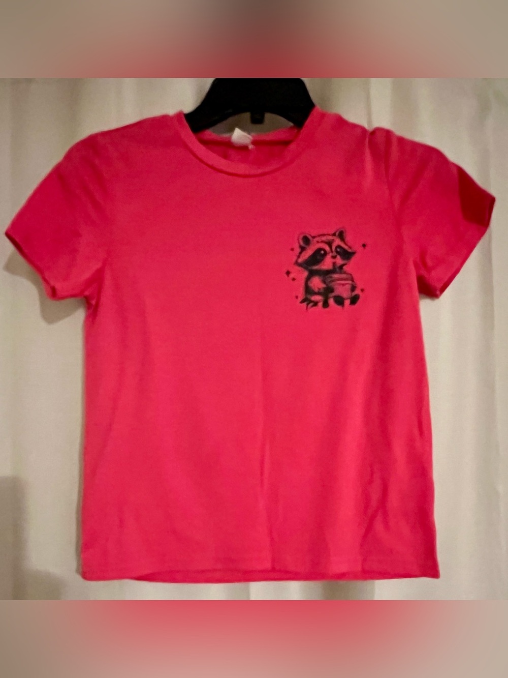 SHEIN Girls 10Y Hot Pink Cute But Feral Raccoon Graphic T-Shirt